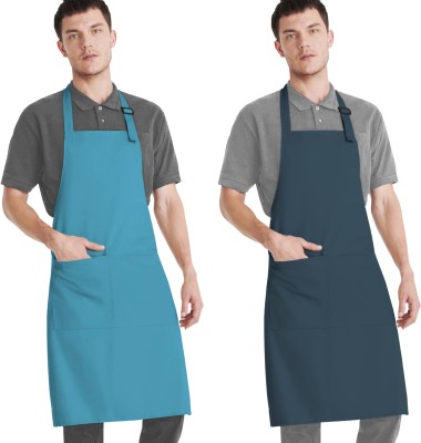 CRASOME Polyester Home Use Apron - Free Size(Blue, Light Blue, Pack of 2)