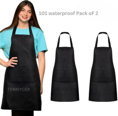 TENNYCER PVC Home Use Apron - Free Size(Black, Pack of 2)