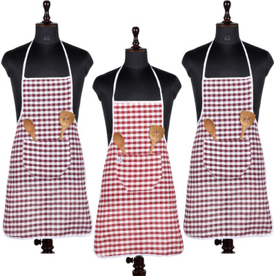Heart Home Cotton Home Use Apron - Free Size(Multicolor, Pack of 3)