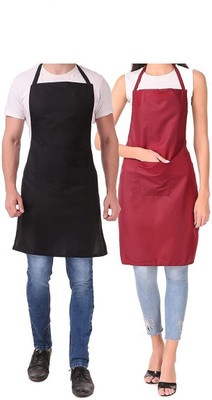 TENNYCER PVC Home Use Apron - Free Size(Red, Black, Pack of 2)