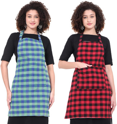 TINY HANDS Polyester Chef's Apron - Free Size(Red, Green, Pack of 2)