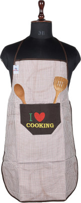 Heart Home Polyester Home Use Apron - Free Size(Brown, Single Piece)
