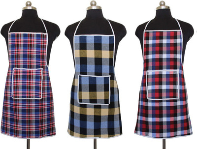 kk dev Cotton Home Use Apron - Free Size(Multicolor, Pack of 3)