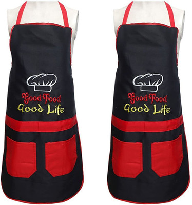 Whitewrap Polyester Chef's Apron - Free Size(Black, Pack of 2)