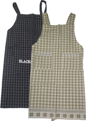Aparajithaa Cotton Home Use Apron - Free Size(Black, Green, Pack of 2)