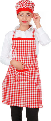 SWITCHON Cotton Home Use Apron - Free Size(Red, White, Single Piece)