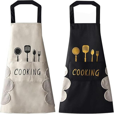 DVH Polyester Chef's Apron - Free Size(Black, White, Pack of 2)