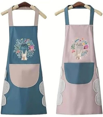 BHD Creations Cotton, Polyester Chef's Apron - Free Size(Blue, Pink, Pack of 2)