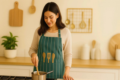CRAZYWEAVES Cotton Chef's Apron - XXL(Green, Single Piece)