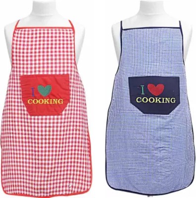 TOLXI Cotton Home Use Apron - Free Size(Red, Blue, Pack of 2)