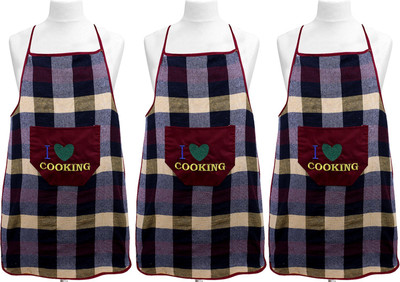 KUBER INDUSTRIES Cotton Home Use Apron - Free Size(Maroon, Pack of 3)