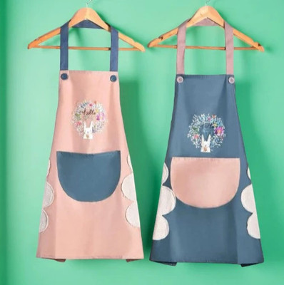 Clipron Polyester Chef's Apron - Free Size(Pink, Blue, Pack of 2)