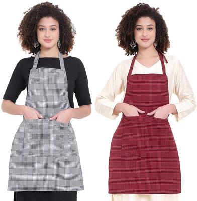 TINY HANDS Polyester Chef's Apron - Free Size(White, Red, Pack of 2)