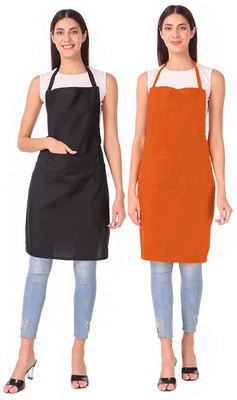 Kodenipr Club Polyester Home Use Apron - Free Size(Black, Orange, Pack of 2)