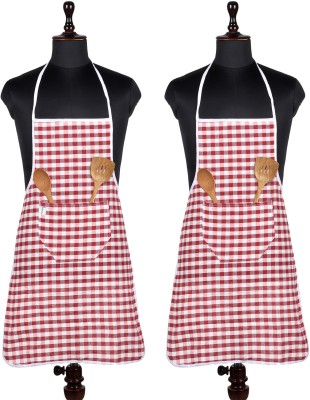 HOMESTIC Cotton Home Use Apron - Free Size(Red, Pack of 2)