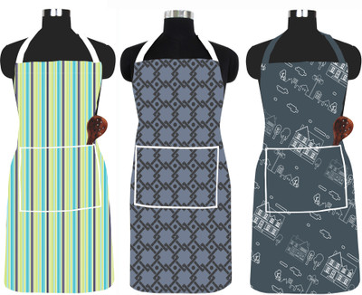 SPIRITED Nylon Home Use Apron - Free Size(Green, Grey, Grey, Pack of 3)