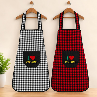 Ashmakam Cotton Chef's Apron - Free Size(Black, Red, Pack of 2)