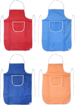 Heart Home Cotton Home Use Apron - Free Size(Multicolor, Pack of 4)