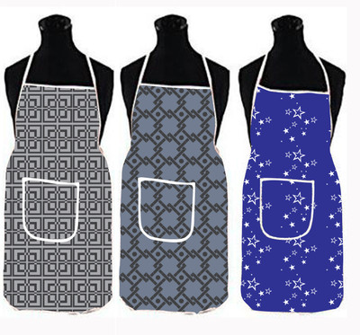 XENABO Polyester Apron - Large(Grey, Grey, Blue, Pack of 3)