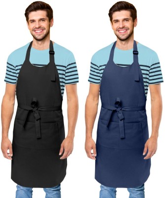 Cranique Polyester Home Use Apron - Free Size(Black, Blue, Pack of 2)