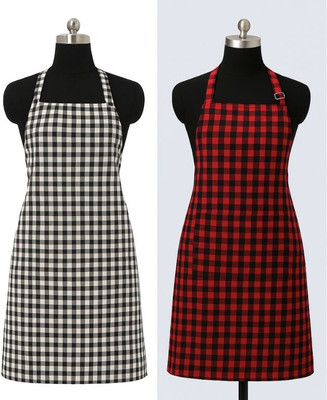 ProtClothing Cotton Home Use Apron - Medium(Black, Red, Pack of 2)