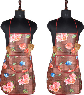 KUBER INDUSTRIES PVC Home Use Apron - Free Size(Maroon, Pack of 2)