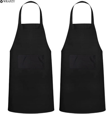 Wrapzy Cotton Chef's Apron - Free Size(Black, Pack of 2)