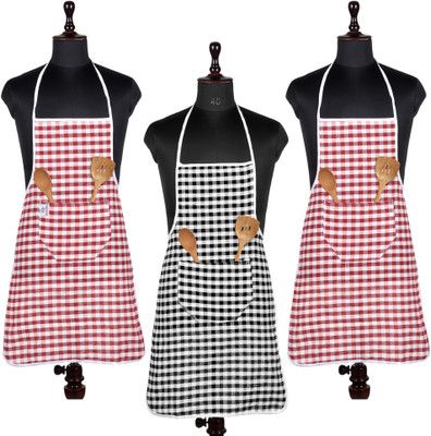 Heart Home Cotton Home Use Apron - Free Size(Multicolor, Pack of 3)