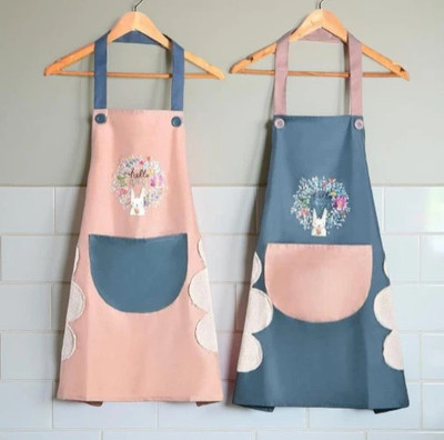 PelBart Polyester Chef's Apron - Free Size(Pink, Blue, Pack of 2)