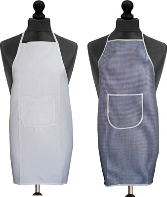 Kanushi Industries Cotton Home Use Apron - Free Size(White, Blue, Pack of 2)