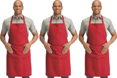 Blackpoll Polyester Home Use Apron - Free Size(Red, Pack of 3)