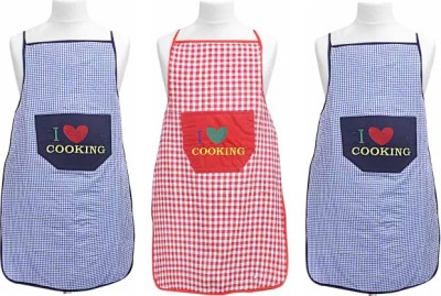 TOLXI Cotton Home Use Apron - Free Size(Blue, Red, Pack of 3)