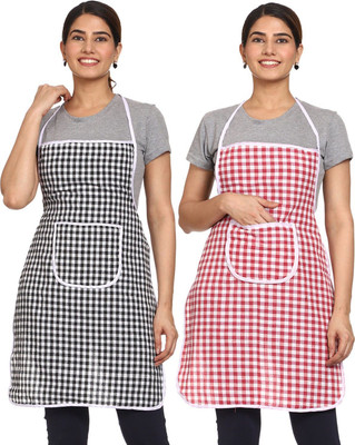 BHD Creations Cotton, Polyester Chef's Apron - Free Size(Red, Black, Pack of 2)