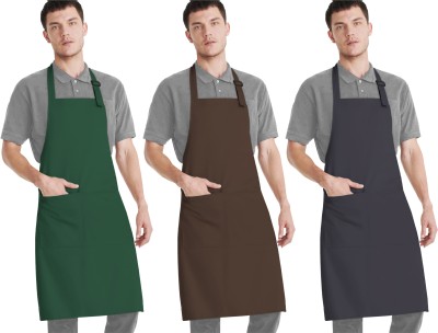 CRASOME Polyester Home Use Apron - Free Size(Green, Brown, Grey, Pack of 3)