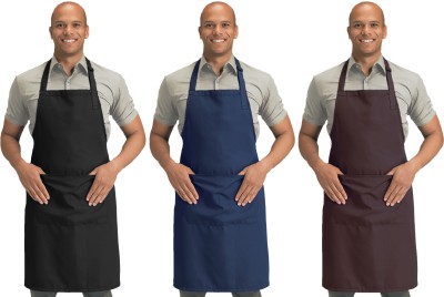 Blackpoll Polyester Home Use Apron - Free Size(Black, Blue, Brown, Pack of 3)