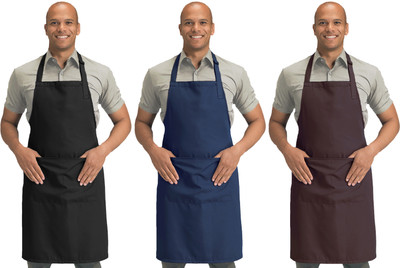 Blackpoll Polyester Home Use Apron - Free Size(Black, Blue, Brown, Pack of 3)