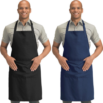 Blackpoll Polyester Home Use Apron - Free Size(Black, Blue, Pack of 2)