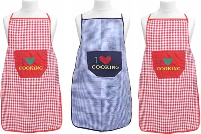 TOLXI Cotton Home Use Apron - Free Size(Red, Blue, Pack of 3)