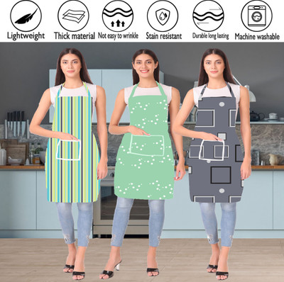 XENABO Polyester Apron - Free Size(Green, Green, Grey, Pack of 3)