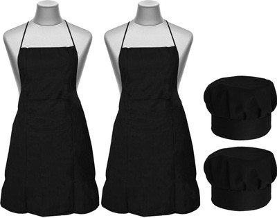 KUBER INDUSTRIES Cotton Home Use Apron - Free Size(Black, Pack of 4)