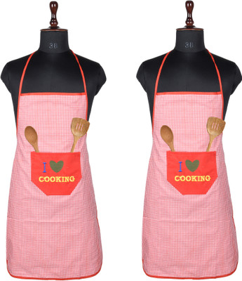 KUBER INDUSTRIES Polyester Home Use Apron - Free Size(Red, Pack of 2)