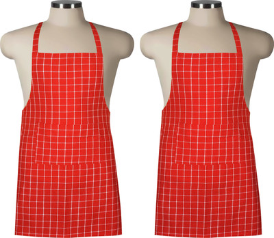 CRAZYWEAVES Cotton Chef's Apron - Free Size(Red, Pack of 2)