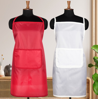 AIRWILL Polyester Home Use Apron - Free Size(Red, White, Pack of 2)
