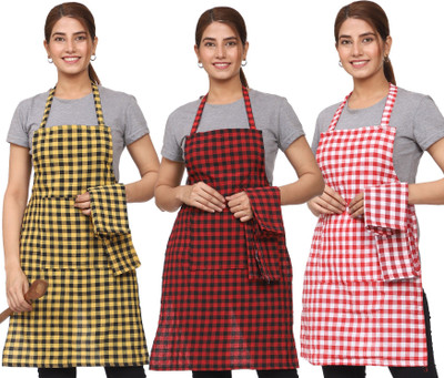 JMI Cotton Chef's Apron - Free Size(Multicolor, Pack of 3)