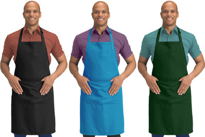 Blackpoll Polyester Home Use Apron - Free Size(Black, Green, Light Blue, Pack of 3)