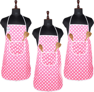 HOMESTIC Polyester Home Use Apron - Free Size(Pink, Pack of 3)