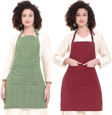 TINY HANDS Polyester Chef's Apron - Free Size(Green, Red, Pack of 2)