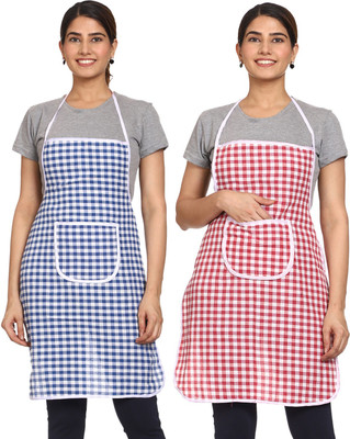 BHD Creations Cotton, Polyester Chef's Apron - Free Size(Blue, Red, Pack of 2)