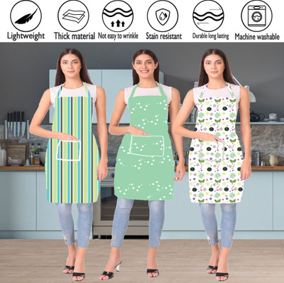 XENABO Polyester Apron - Free Size(Green, Green, Green, Pack of 3)