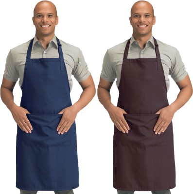 Blackpoll Polyester Home Use Apron - Free Size(Blue, Brown, Pack of 2)